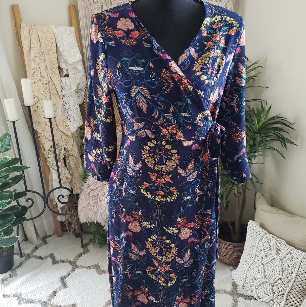 Floral Wrap Midi Dress